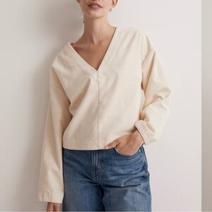 Madewell Relaxed Knit V Neck Top Antique Cream Large N0214